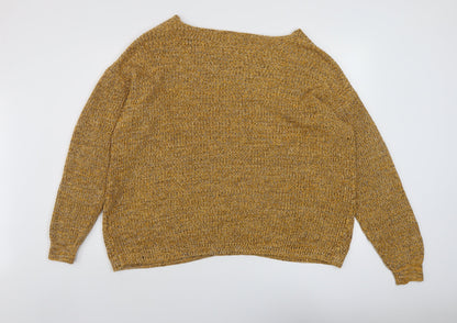 Yessica Womens Yellow V-Neck Cotton Pullover Jumper Size L