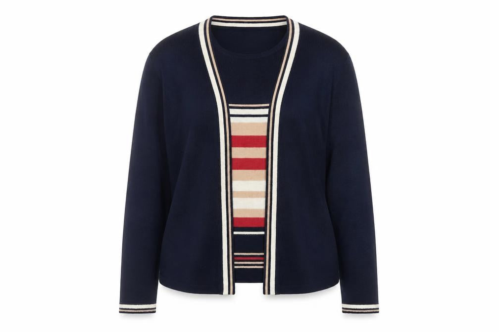 EWM Womens Blue Round Neck Striped Acrylic Pullover Jumper Size 14