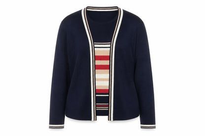 EWM Womens Blue Round Neck Striped Acrylic Pullover Jumper Size 14
