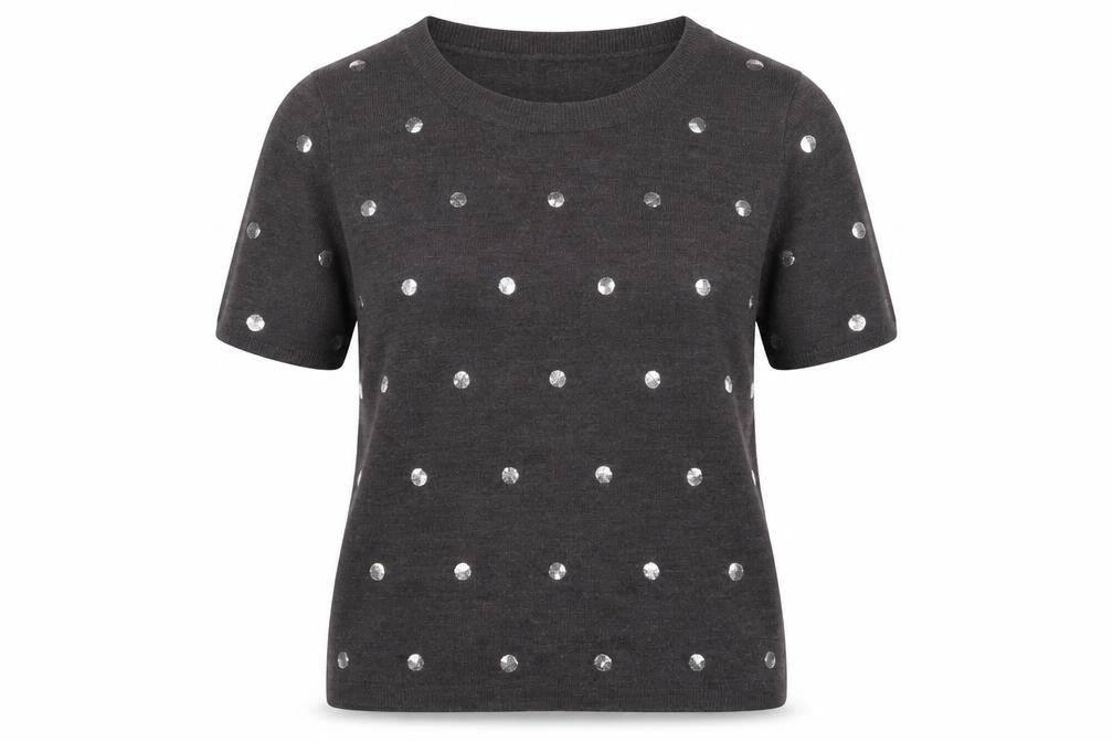Marks & Spencer Womens Grey Round Neck Polka Dot Acrylic Pullover Jumper Size 16