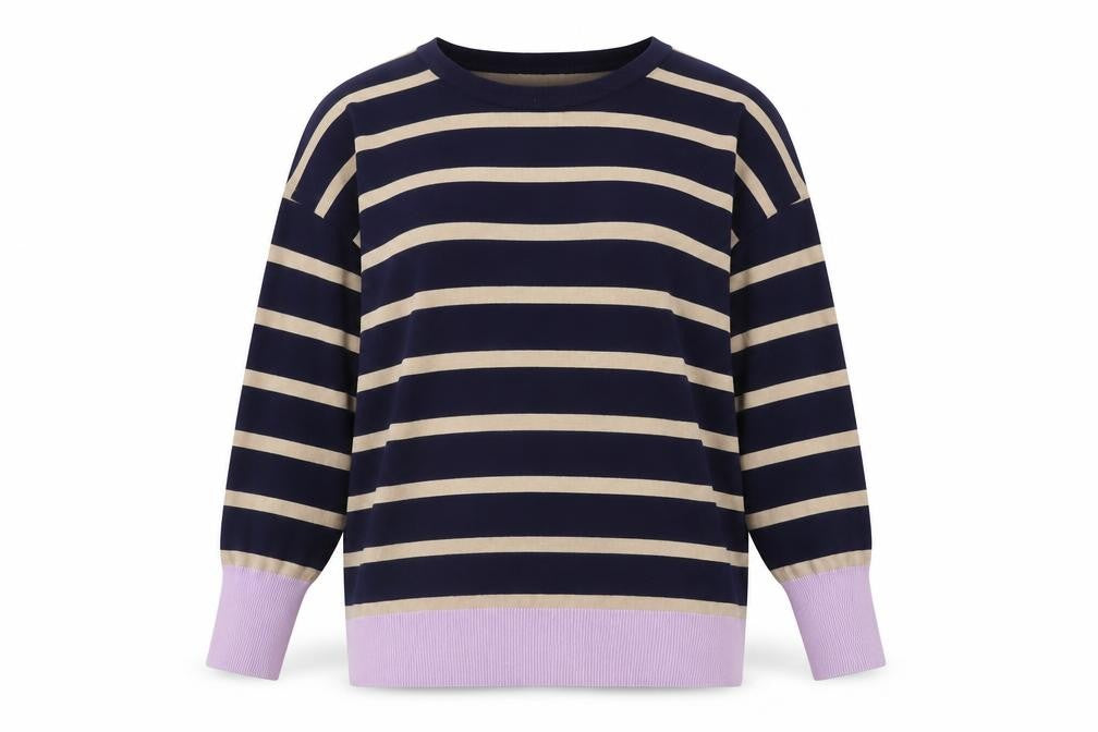 Bonmarché Womens Multicoloured Round Neck Striped Viscose Pullover Jumper Size 14