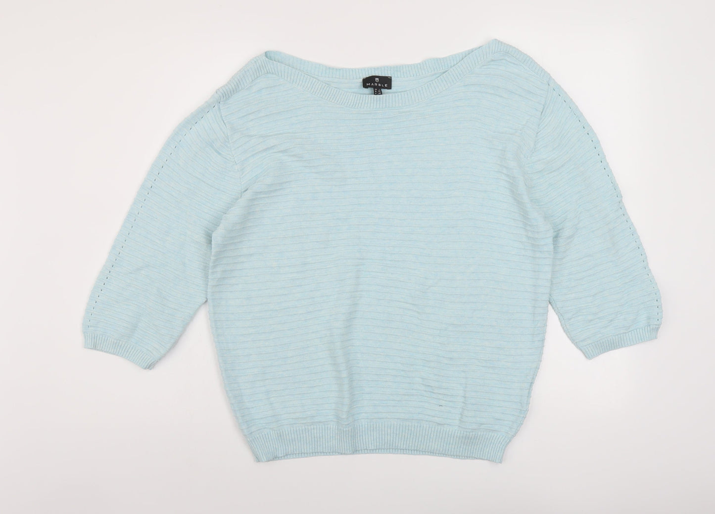 Marble Womens Blue Boat Neck Cotton Pullover Jumper Size 12