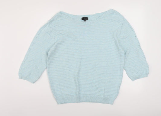 Marble Womens Blue Boat Neck Cotton Pullover Jumper Size 12