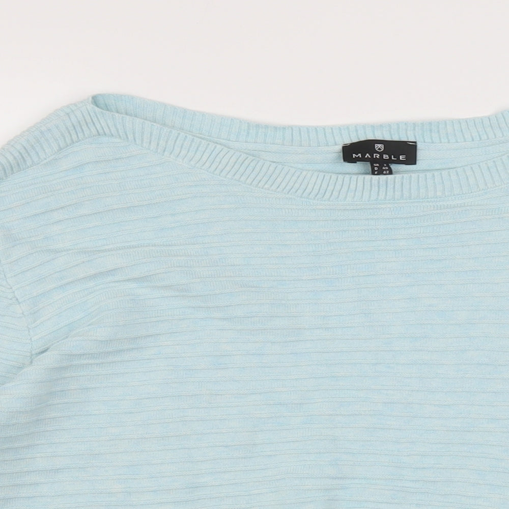 Marble Womens Blue Boat Neck Cotton Pullover Jumper Size 12