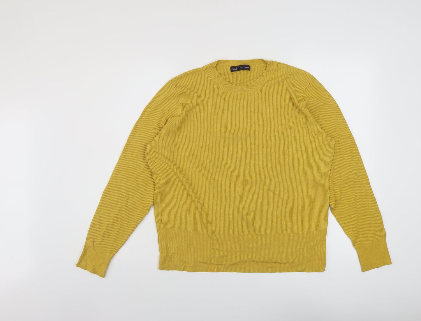 Marks and Spencer Womens Yellow Crew Neck Viscose Pullover Jumper Size 20
