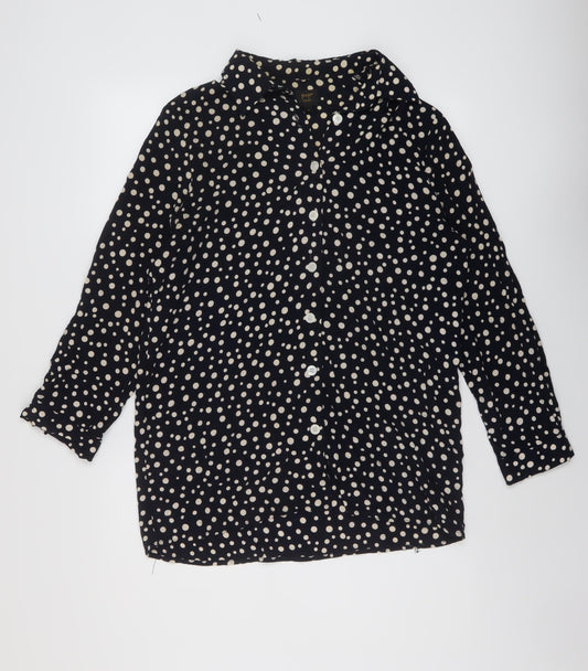 Pop England Womens Blue Polka Dot Viscose Basic Button-Up Size 10 V-Neck
