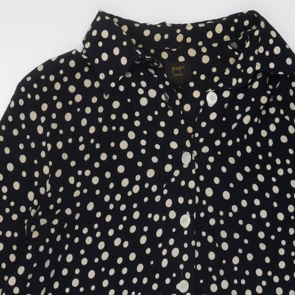 Pop England Womens Blue Polka Dot Viscose Basic Button-Up Size 10 V-Neck