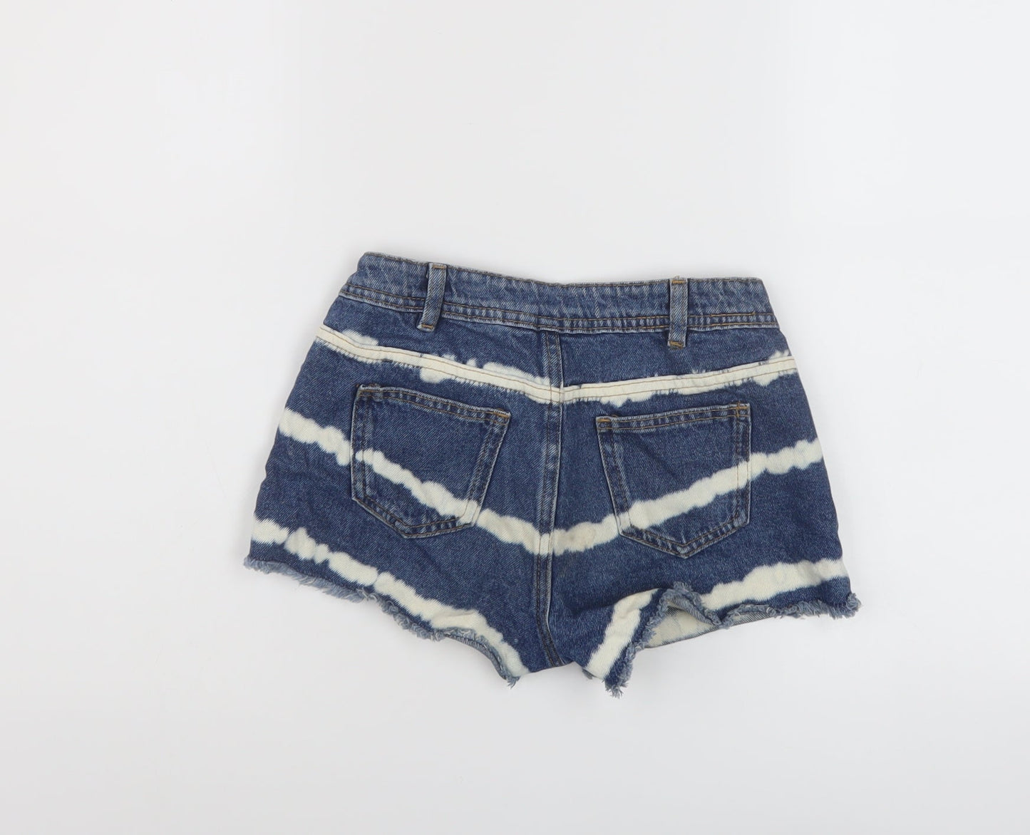 Marks and Spencer Girls Blue Cotton Hot Pants Shorts Size 9-10 Years Regular Zip