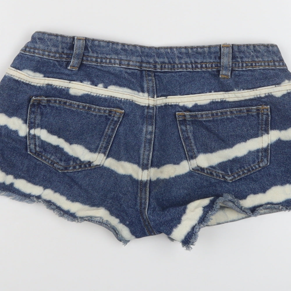 Marks and Spencer Girls Blue Cotton Hot Pants Shorts Size 9-10 Years Regular Zip