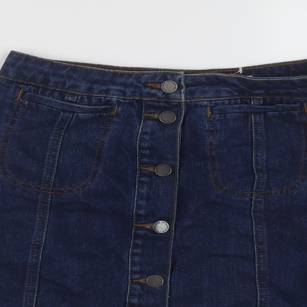Topshop Womens Blue Cotton Mini Skirt Size 28 in Button