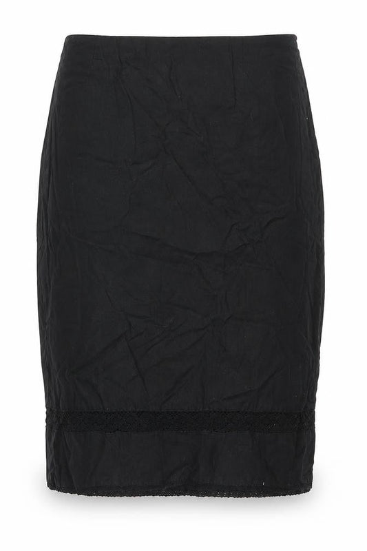 Wallis Womens Black Linen Straight & Pencil Skirt Size 14 Zip - Lace Detail
