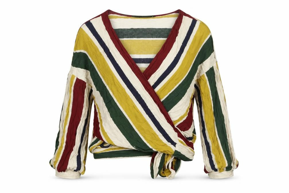 Zara Womens Multicoloured Striped Viscose Wrap Blouse Size XS V-Neck