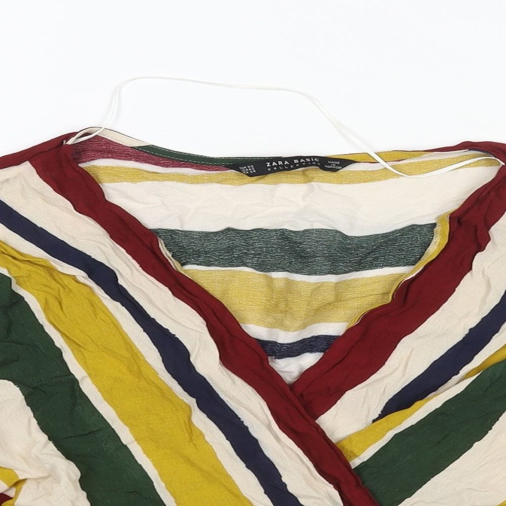 Zara Womens Multicoloured Striped Viscose Wrap Blouse Size XS V-Neck