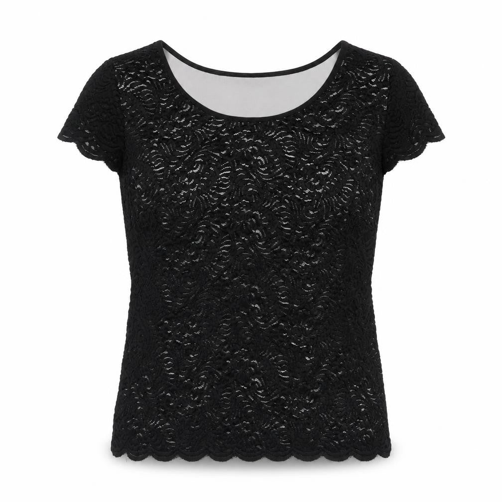 Chesca Womens Black Polyester Basic Blouse Size 8 Scoop Neck