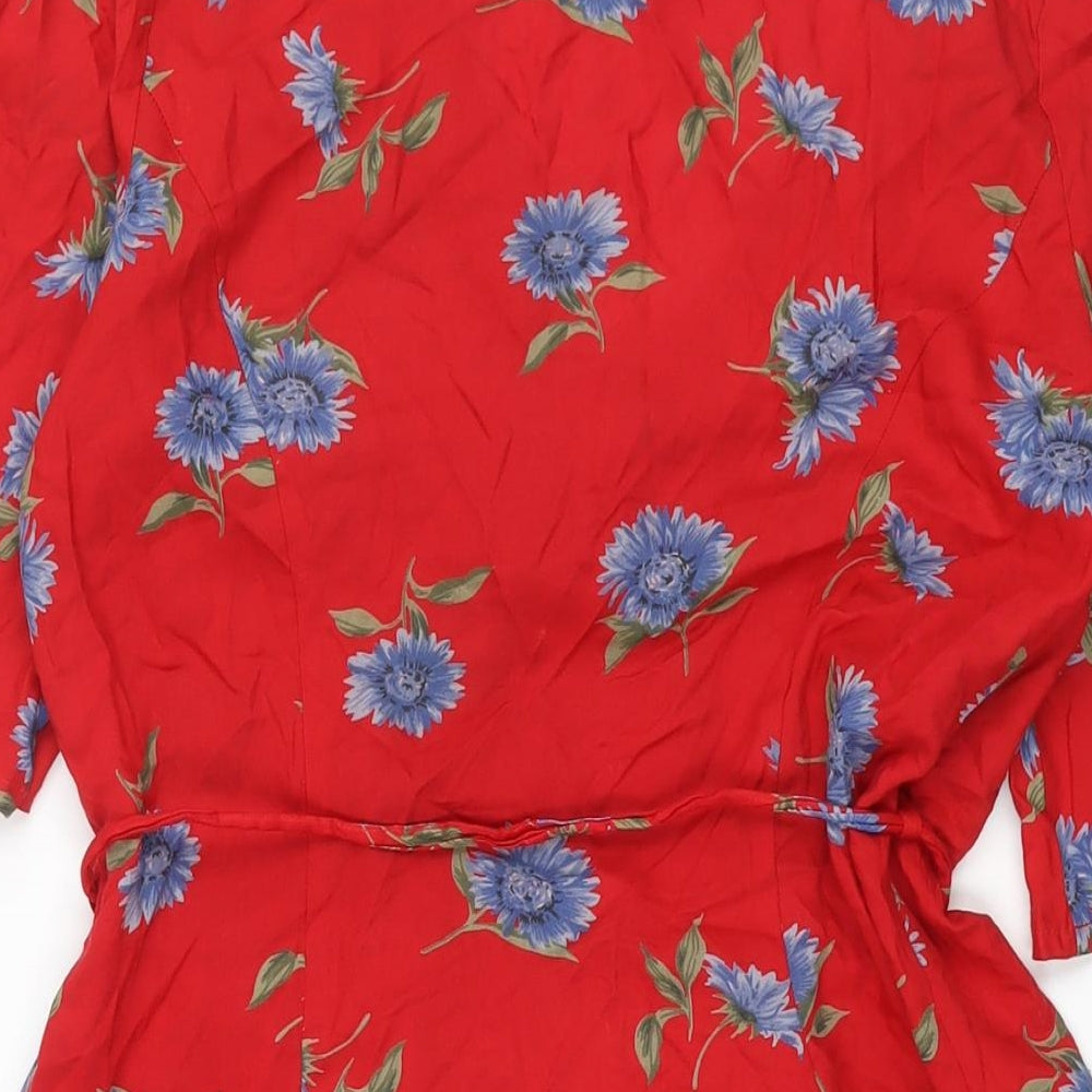 ASOS Womens Red Floral Viscose Wrap Dress Size 10 V-Neck Tie - Belted