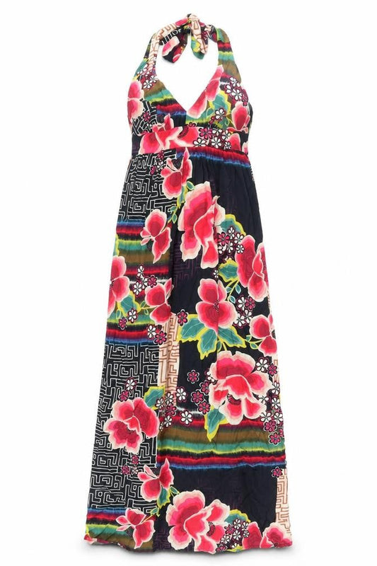 Promod Womens Multicoloured Geometric Viscose Maxi Size 12 Halter Zip - Floral Print
