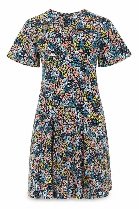 New Look Womens Multicoloured Floral Polyester Shift Size 8 V-Neck Zip