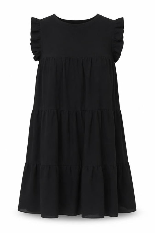 ASOS Womens Black Polyester Shift Size 8 Round Neck Button - Smocked Frill