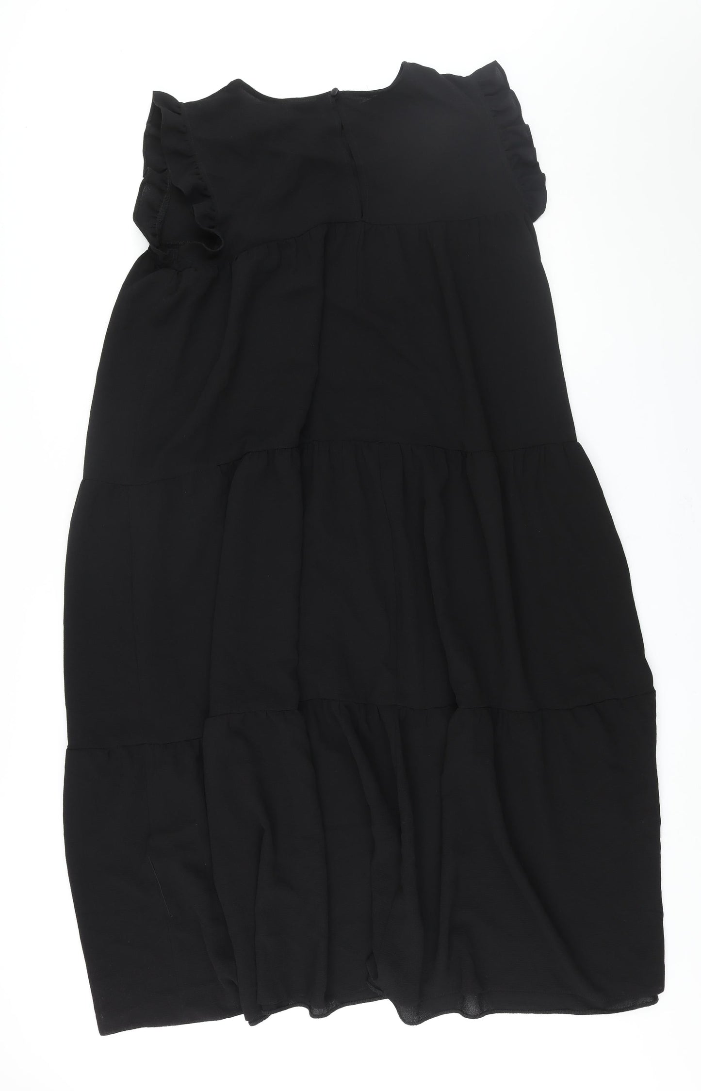 ASOS Womens Black Polyester Shift Size 8 Round Neck Button - Smocked Frill