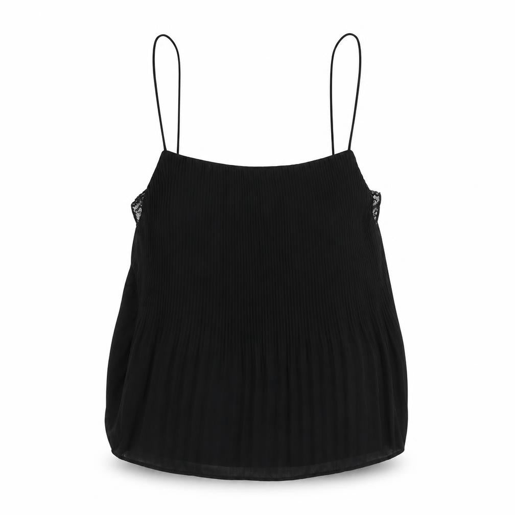 Zara Womens Black Polyester Camisole Blouse Size M Square Neck - Lace Trim