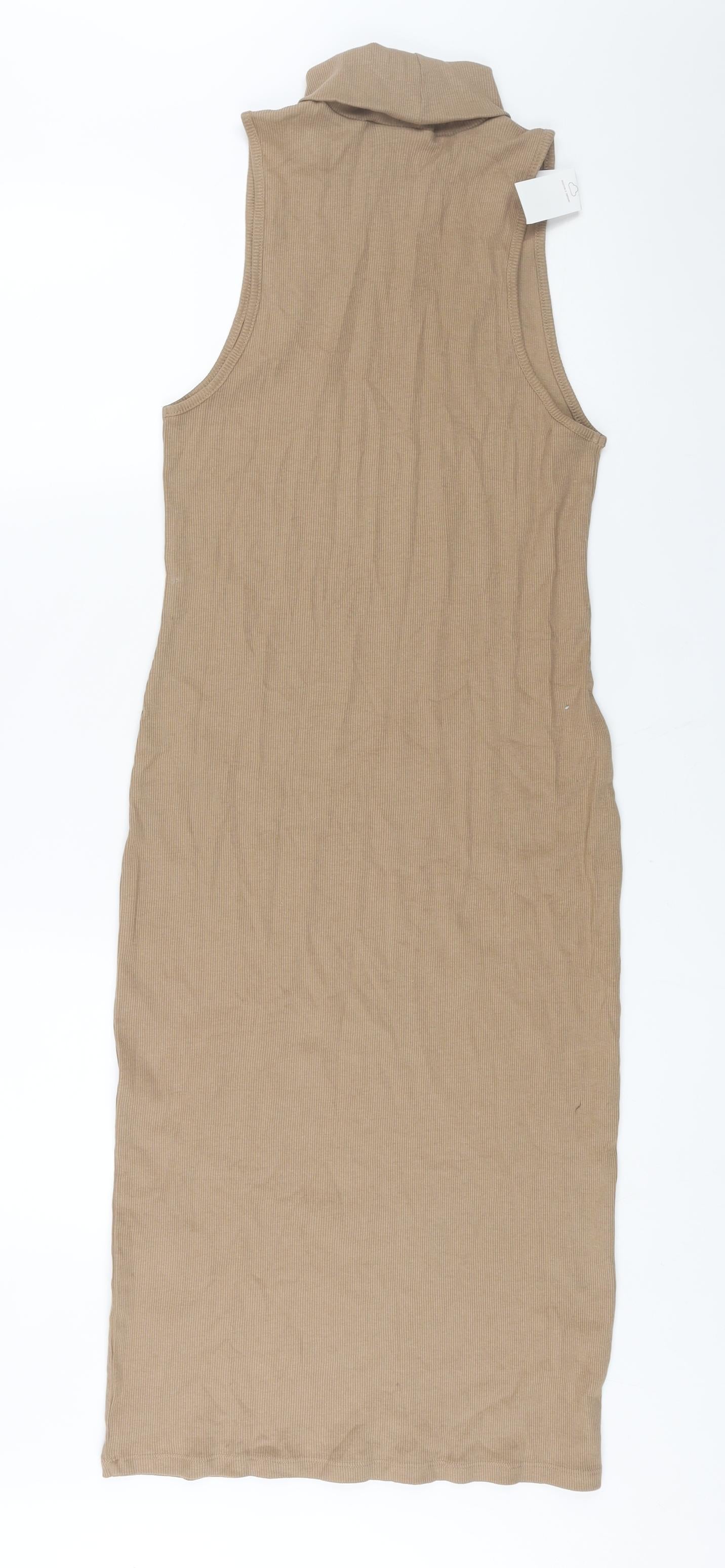 Zara Womens Brown Cotton Bodycon Size L Roll Neck Pullover - Ribbed