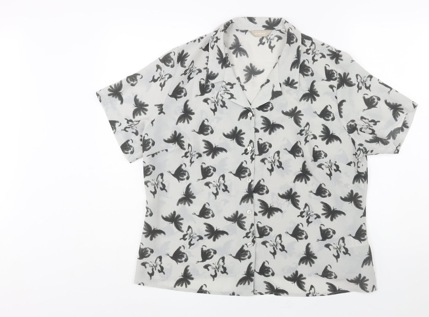 Anthology Womens Green Geometric Polyester Basic Button-Up Size 18 Collared - Butterfly Print