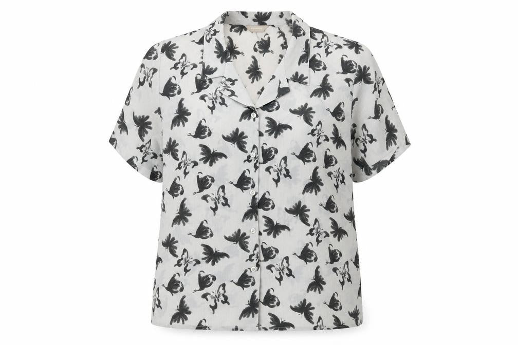 Anthology Womens Green Geometric Polyester Basic Button-Up Size 18 Collared - Butterfly Print