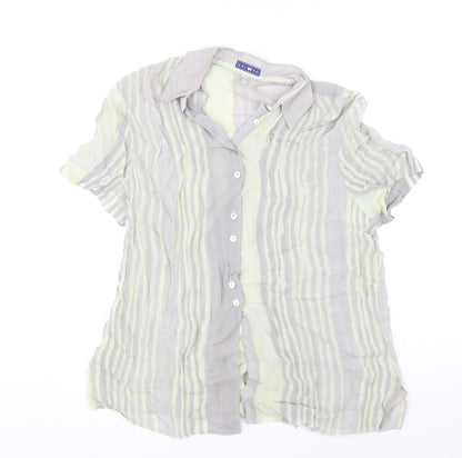 Encadee Womens Grey Striped Polyester Basic Button-Up Size 18 Collared - Semi Sheer