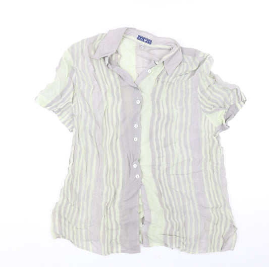 Encadee Womens Grey Striped Polyester Basic Button-Up Size 18 Collared - Semi Sheer