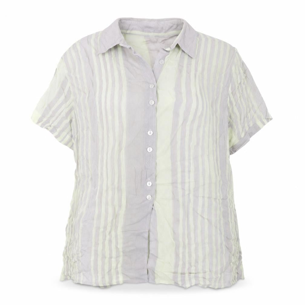 Encadee Womens Grey Striped Polyester Basic Button-Up Size 18 Collared - Semi Sheer