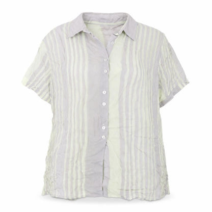 Encadee Womens Grey Striped Polyester Basic Button-Up Size 18 Collared - Semi Sheer