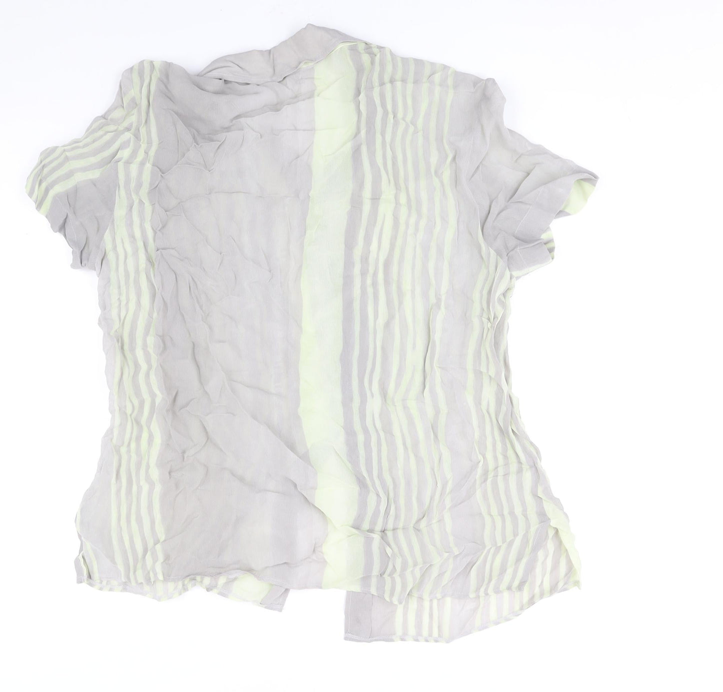 Encadee Womens Grey Striped Polyester Basic Button-Up Size 18 Collared - Semi Sheer