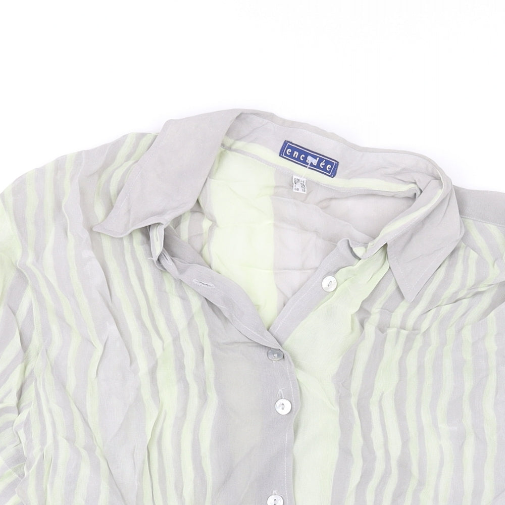 Encadee Womens Grey Striped Polyester Basic Button-Up Size 18 Collared - Semi Sheer