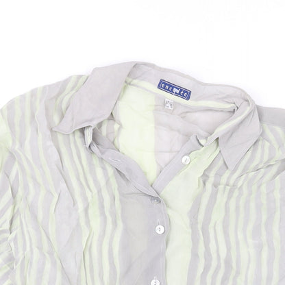 Encadee Womens Grey Striped Polyester Basic Button-Up Size 18 Collared - Semi Sheer