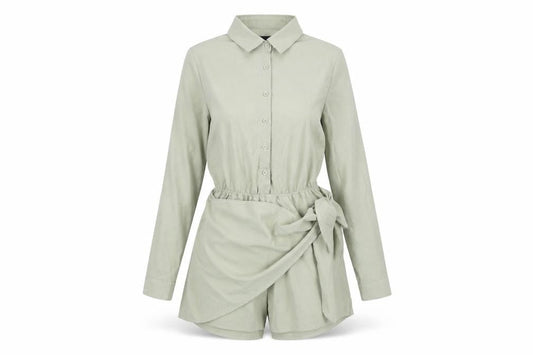 PRETTYLITTLETHING Womens Green Polyester Playsuit One-Piece Size 8 Button - Wrap Detail