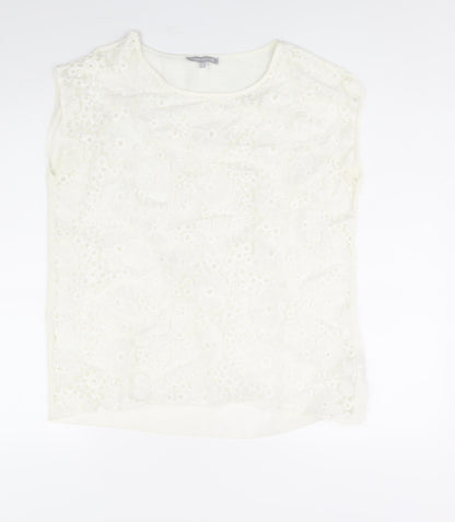 Additional front view of Red Herring women’s ivory nylon basic blouse, size UK 14, round neck - lace front