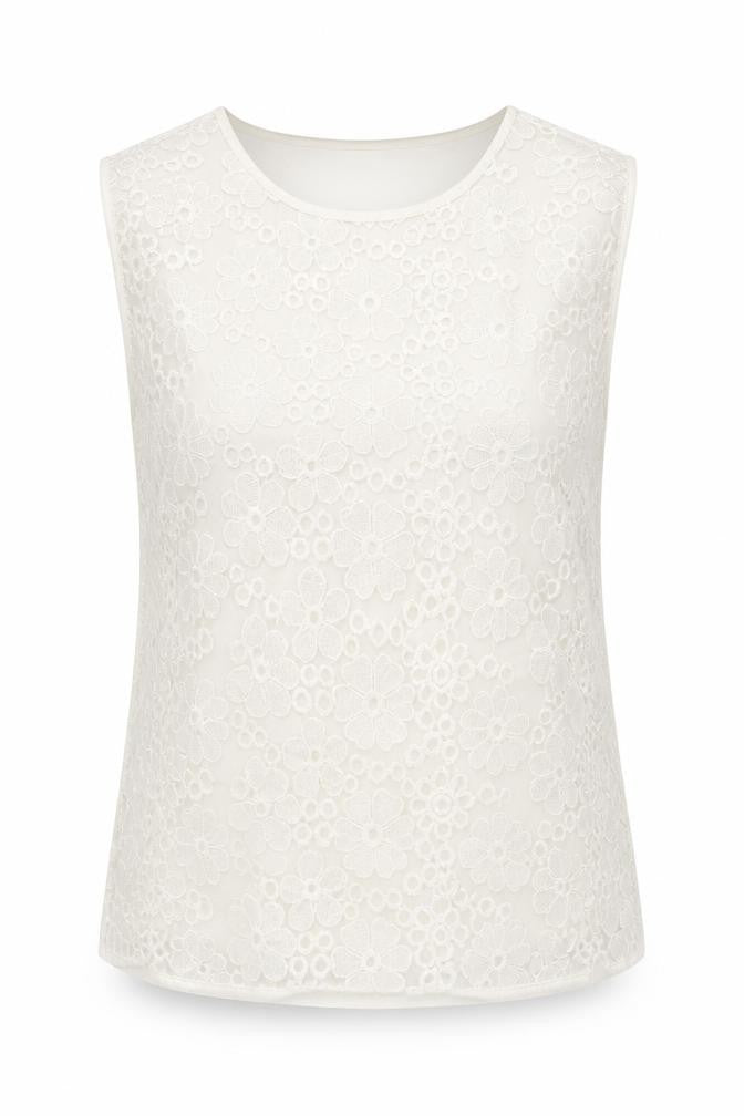 Red Herring Womens Ivory Nylon Basic Blouse Size 14 Round Neck - Lace Front