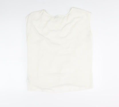 Back view of Red Herring women’s ivory nylon basic blouse, size UK 14, round neck - lace front