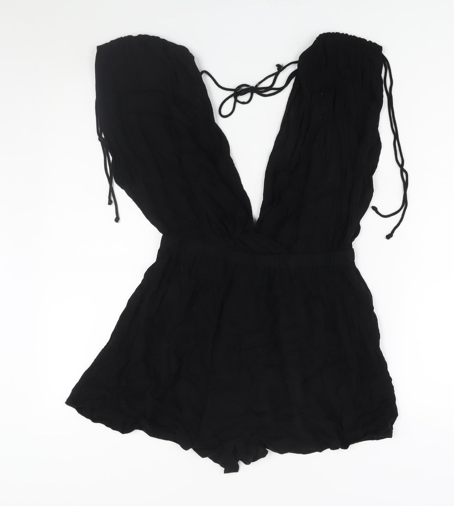 ASOS Womens Black Viscose Playsuit One-Piece Size 10 Tie - Drawstring Detail