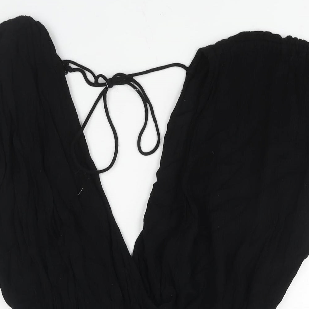 ASOS Womens Black Viscose Playsuit One-Piece Size 10 Tie - Drawstring Detail