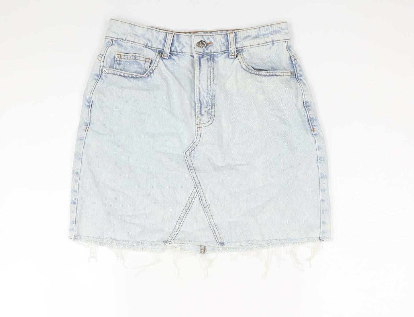 Denim & Co. Womens Blue Cotton A-Line Skirt Size 10 Zip - Raw Hem