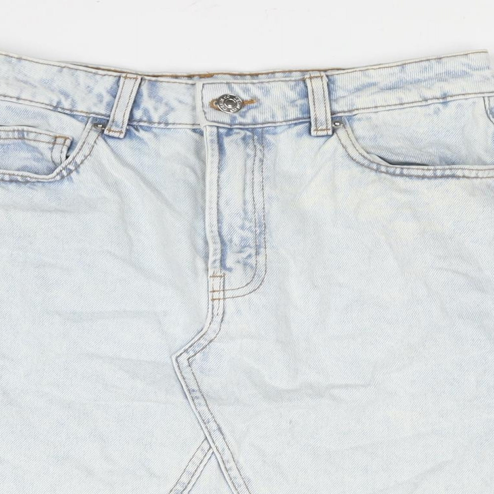 Denim & Co. Womens Blue Cotton A-Line Skirt Size 10 Zip - Raw Hem