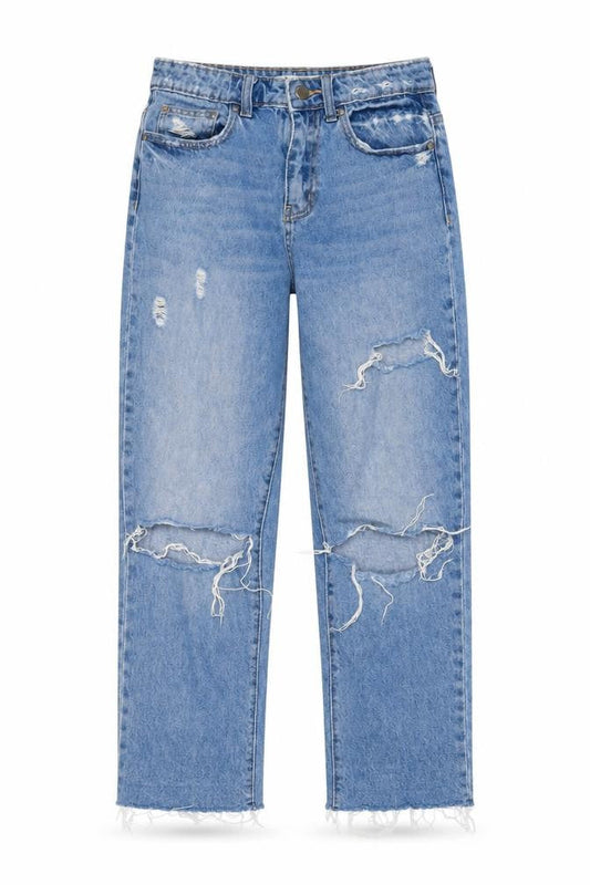 Denim & Co. Womens Blue Cotton Straight Jeans Size 8 L25 in Regular Zip