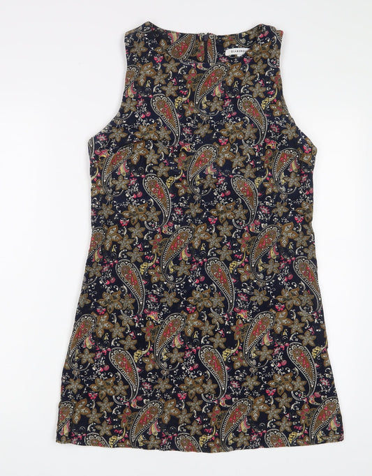 Glamorous Womens Multicoloured Floral Cotton A-Line Size 10 Boat Neck Zip