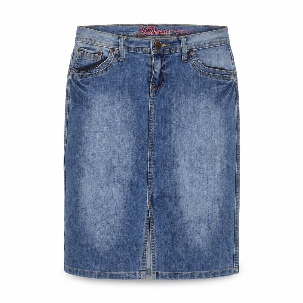 House of denim Womens Blue Cotton A-Line Skirt Size 10 Zip
