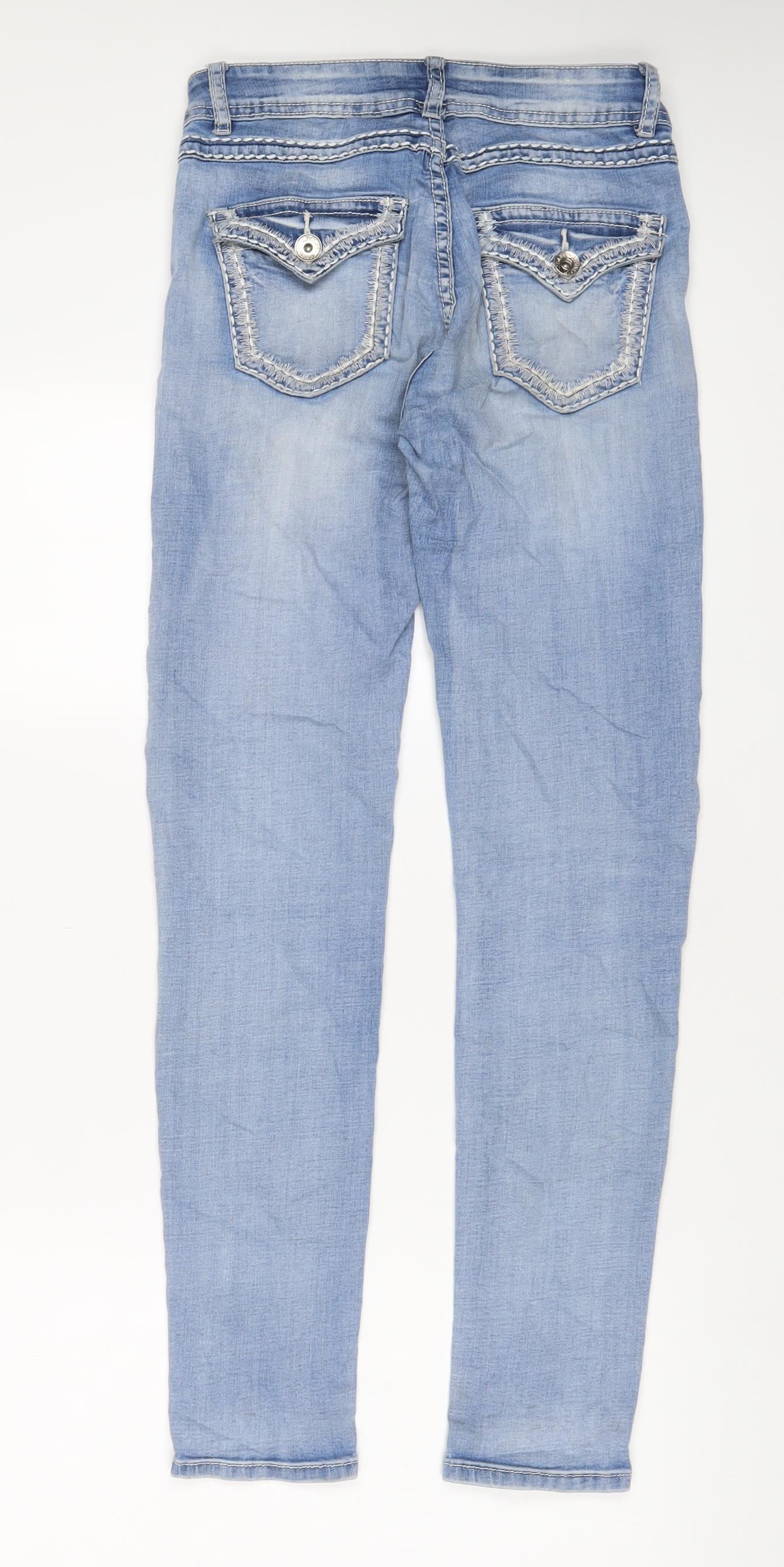 My Christy Womens Blue Cotton Skinny Jeans Size S L30 in Regular Zip - Embroidered