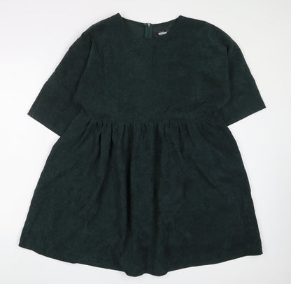 Additional front view of Missguided women’s green polyester a-line, size UK 12, crew neck zip
