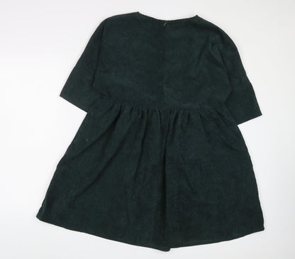 Back view of Missguided women’s green polyester a-line, size UK 12, crew neck zip