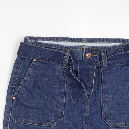 Close-up detail of Denim & Co. girls’ blue cotton a-line skirt, size 9-10, years regular zip - belted