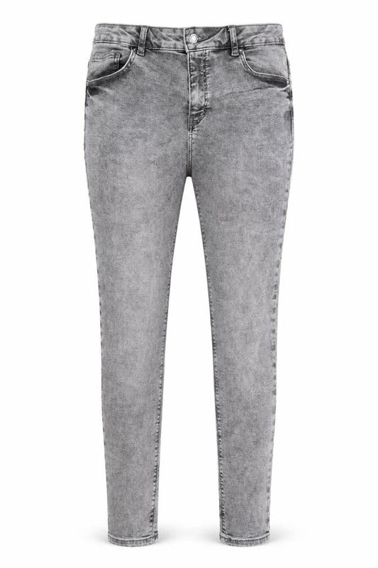 Front view of Denim & Co. women’s grey cotton skinny jeans, size UK 14, 28-inch leg regular zip